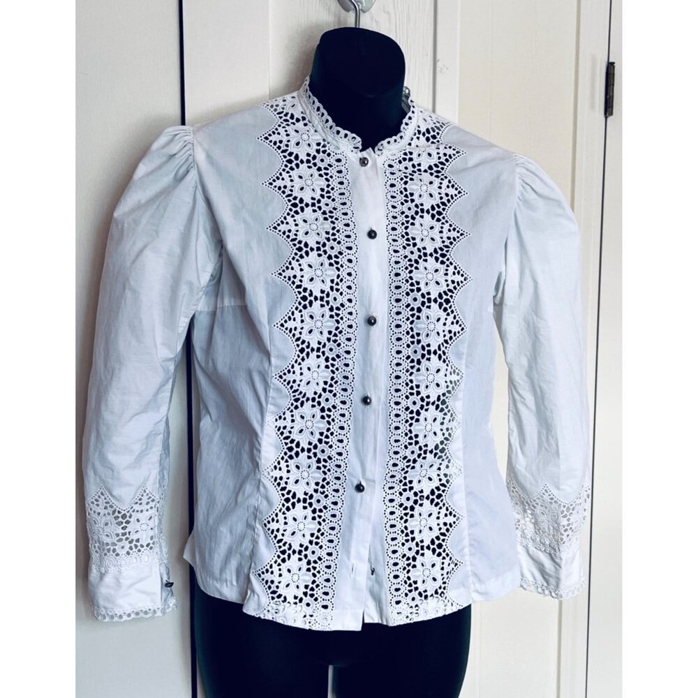 Vintage Blouse Austria Bavaria Broderie Anglaise Eyelet Puff Sleeve Bust 35"
